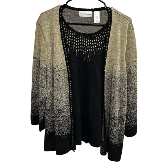Alfred Dunner Metallic Studded Twinset Sweater Top Ensemble Black Gold Sz XL - Picture 1 of 9